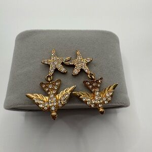 Cabi Gold Starfish and Bird Crystal Earrings